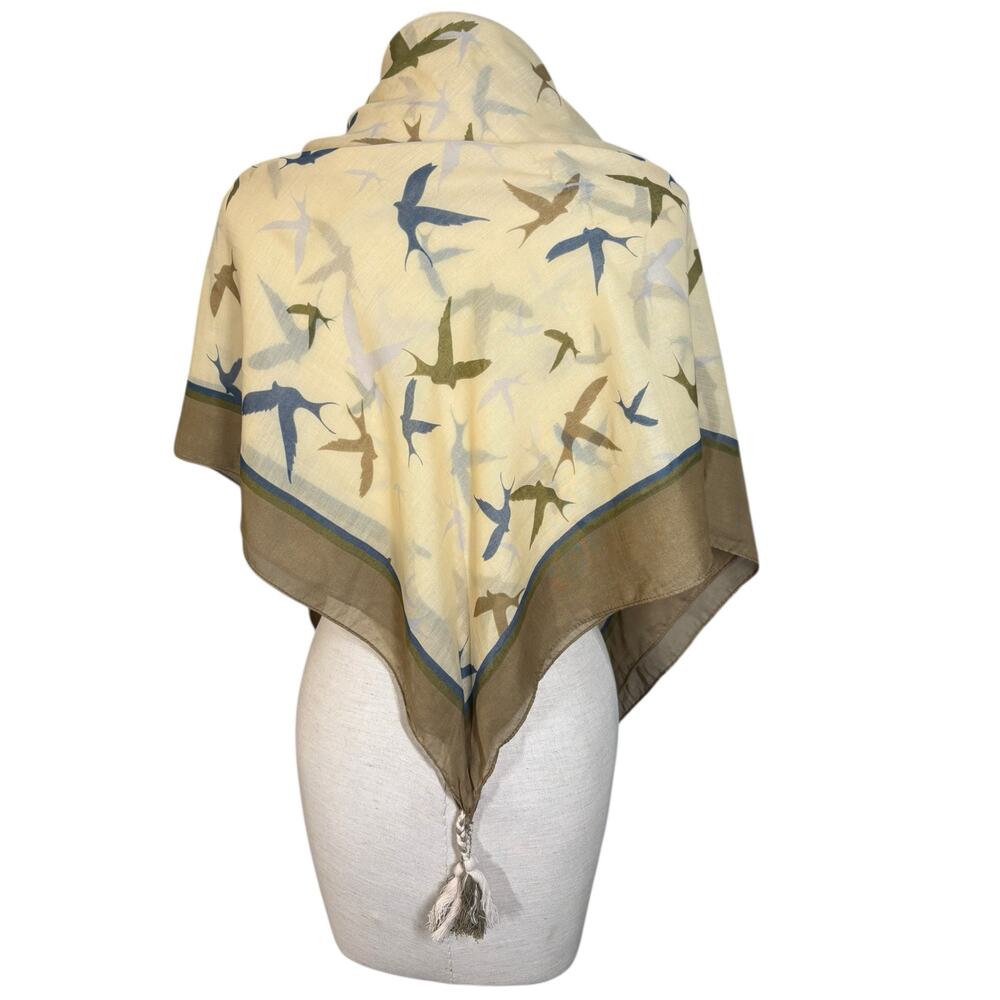 Anthropologie Michael Stars Sparrow Print Retro Scarf Wrap Novelty Twee Neutral